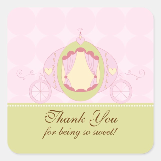 Cuadrada Princess Birthday Square Pegatina Gracias (Anverso)