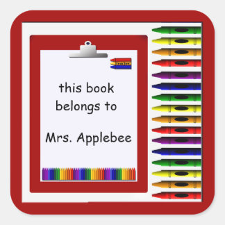 Cuadrada Profesor Crayon Bookplate Personalizado Pegatina