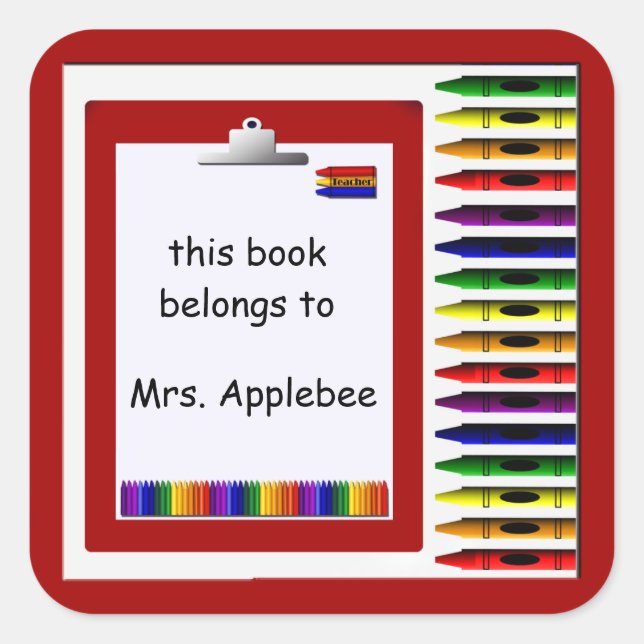 Cuadrada Profesor Crayon Bookplate Personalizado Pegatina (Anverso)