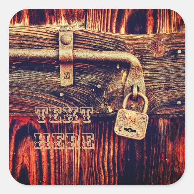 Cuadrada Puerta de madera rústica con pegatina de bloqueo d (Anverso)