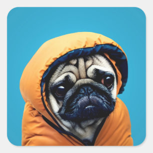 Cuadrada Pug en el pegatina cuadrado de la chaqueta de la c