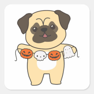 Cuadrada Pug Happy Halloween Dog Costume Pegatina de Plaza