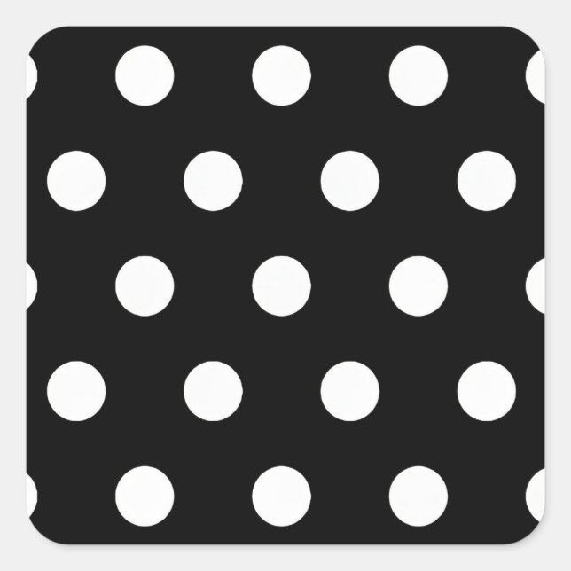 Cuadrada Punto de Polka Blanco sobre el Pegatina negro (Anverso)