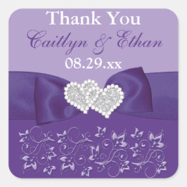 Cuadrada Púrpura, Pegatina de la boda floral blanca