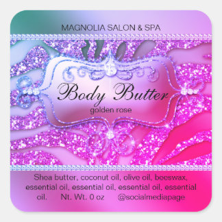 Cuadrada Purpurina de Zebra Salon Pegatina de Miami Pink Sq