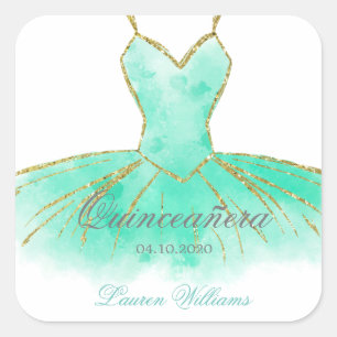 Cuadrada Purpurina turquesa Gown Quinceanera Pegatina