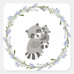 Cuadrada Raccoon Love Pegatina
