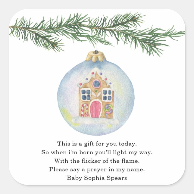 Cuadrada Rama de invierno con juguete - pegatina de velas d (Anverso)