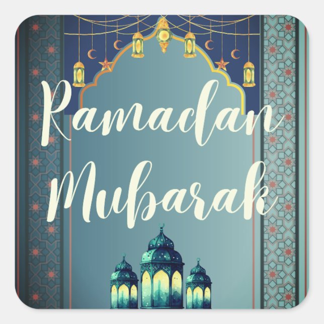 Cuadrada Ramadan Mubarak Pegatina (Anverso)