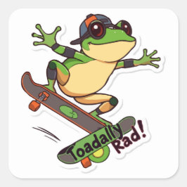 Cuadrada Rana Skateboarding Pegatina Grande | Toadally Rad