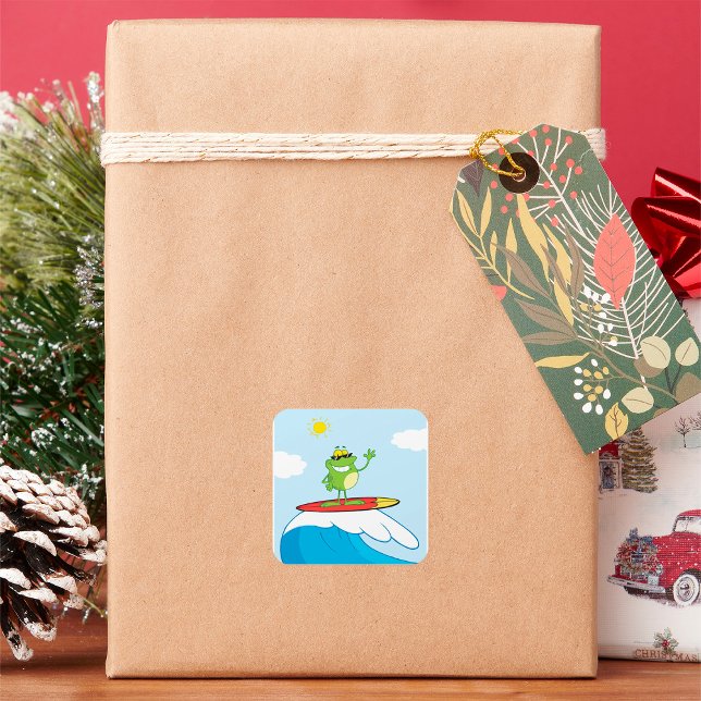 Cuadrada Rana Surfing A Un Pegatina De Wave Square (Subido por el creador)