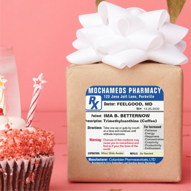 Cuadrada Receta para Pegatina rectangular de café (Fiesta)