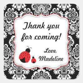 Cuadrada Red Black Ladybug Damask baby ducha favor pegatina