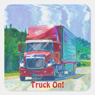 Cuadrada Red Cargo Truck Big Rig Driver Pegatina Series