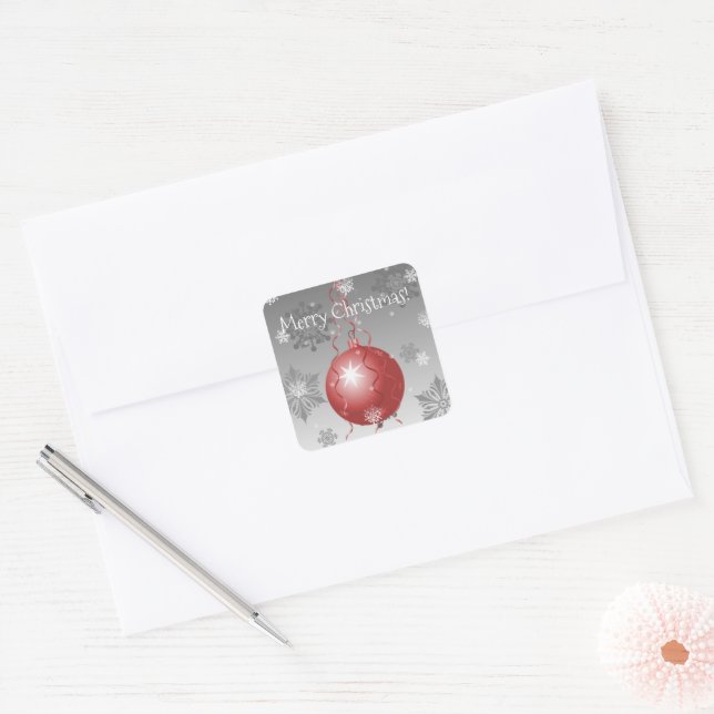 Cuadrada Red Fancy Christmas Ornament Pegatina (Sobre)