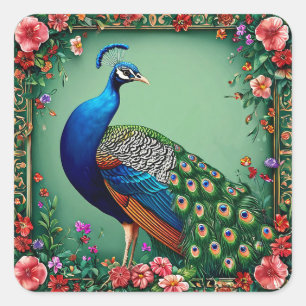 Cuadrada Regalo de arte de pájaro elegante con pegatina flo