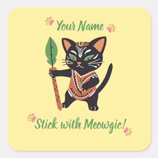 Cuadrada ¡Regalo de Pegatina Meowgic Personalizado! (Anverso)