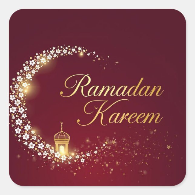 Cuadrada Regalo de pegatina redonda de Ramadan Kareem (Anverso)