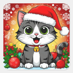 Cuadrada 🎄 Regalo Festivo de Navidad con Pegatina de Santa