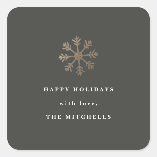 Cuadrada Relieve metalizado falso de Snowflake | pegatina d (Anverso)