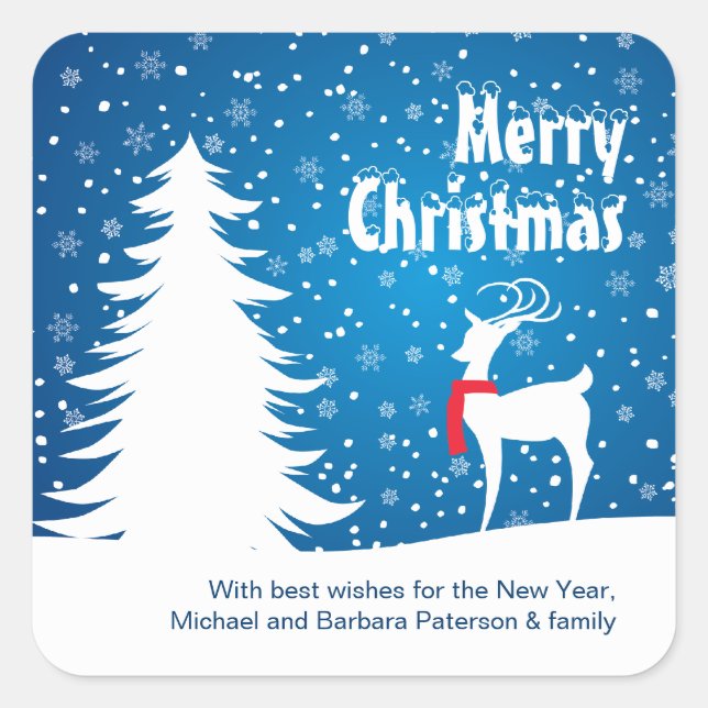 Cuadrada Reno en la pegatina navideña de nieve (Anverso)