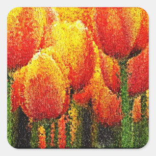 Cuadrada Resumen Tulip Pintura de arte - Pegatina