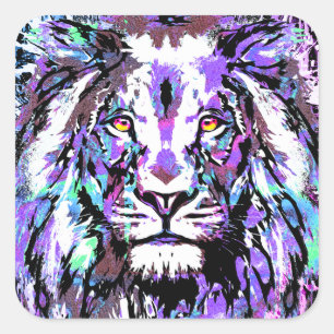 Cuadrada Retrato de león morado - Plaza de Pegatina de león