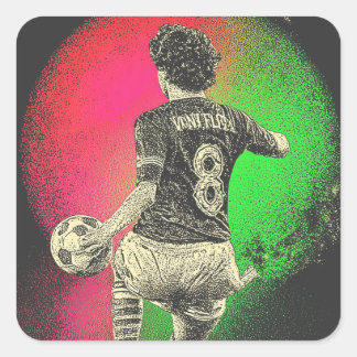 Cuadrada Retro Neon Striker – Pegatina de fútbol Vaporwave