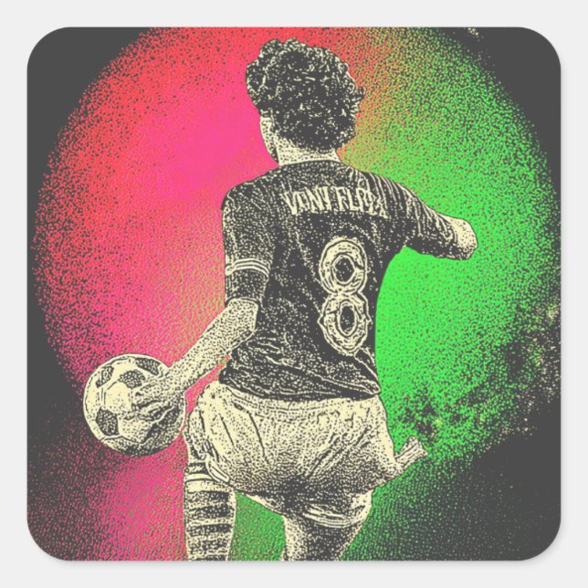 Cuadrada Retro Neon Striker – Pegatina de fútbol Vaporwave  (Anverso)