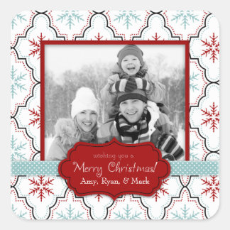 Cuadrada Retro Snowflakes Photo Pegatina B
