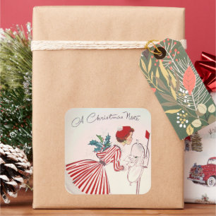 Cuadrada retro Vintage navidad señora pegatina de vacacione