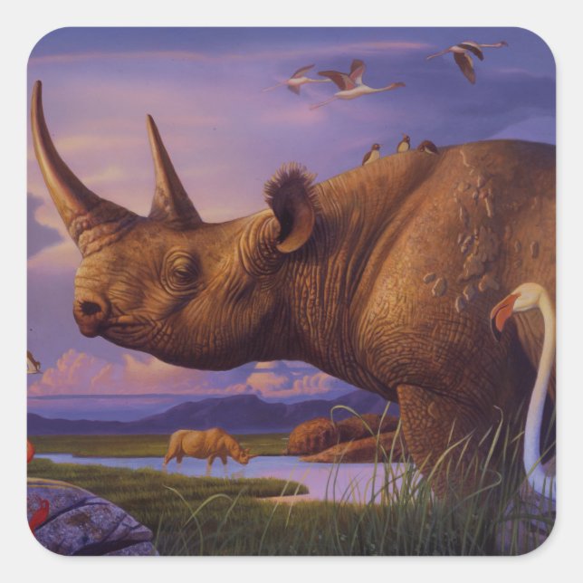 Cuadrada Rhinoceros Pegatina (Anverso)