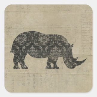 Cuadrada Rhinoceroses Silhouette Pegatina
