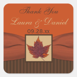 Cuadrada RIBBON IMPRESO Hoja de otoño Boda Pegatina de 1,5"