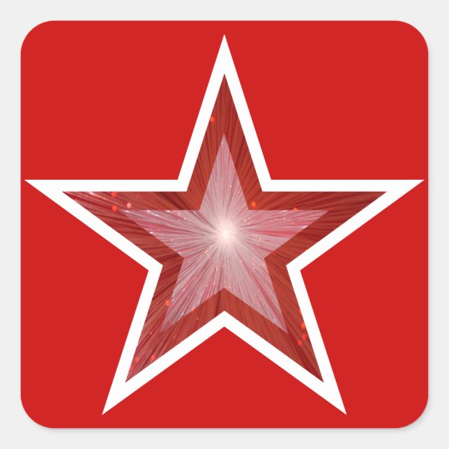 Cuadrada Rojo pegatina cuadrado de Estrella Roja (Anverso)