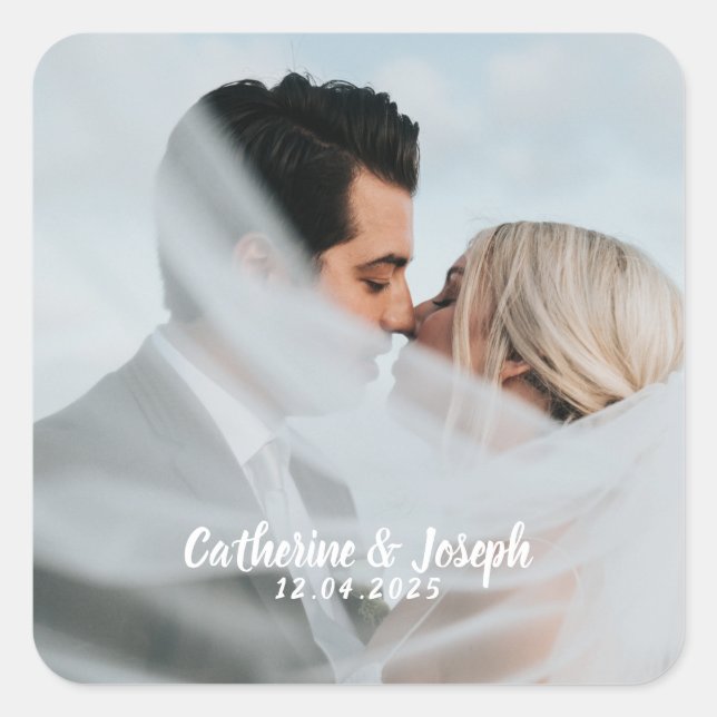 Cuadrada Romántico Boda de novia y Groom Pegatina cuadrado (Anverso)