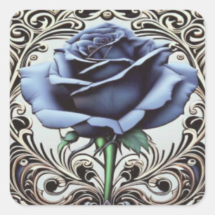 Cuadrada Rosa azul Art Nouveau Pegatina - Elegantes Des Flo