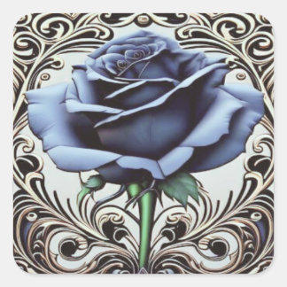 Cuadrada Rosa azul Art Nouveau Pegatina - Elegantes Des Flo