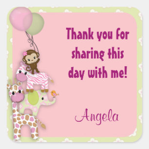 Cuadrada Rosa cuadrado animal JJ del pegatina del safari de