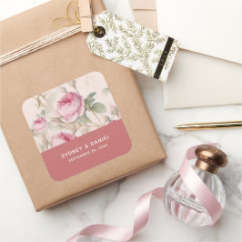 Cuadrada Rosa de época Boda cuadrado Pegatina