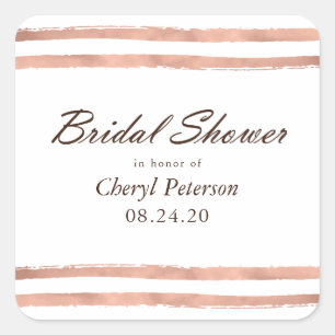 Cuadrada Rosa Gold Stripes Bridal Shower Pegatina