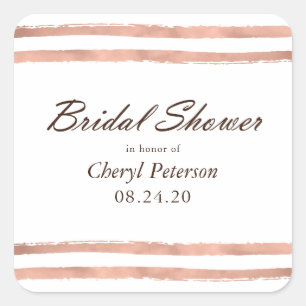 Cuadrada Rosa Gold Stripes Bridal Shower Pegatina