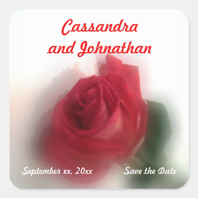 Cuadrada Rosa Haze Save the Date Pegatina (Anverso)