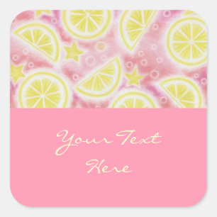Cuadrada Rosa Lemonade 'Tu texto' pegatina cuadrado rosa