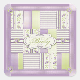 Cuadrada Rosa Lilac Quilt Square Pegatina 2