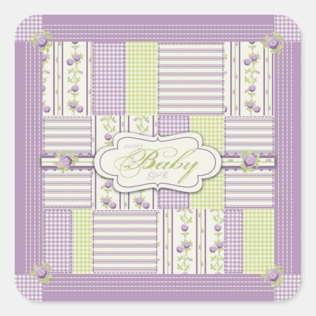 Cuadrada Rosa Lilac Quilt Square Pegatina 2 (Anverso)