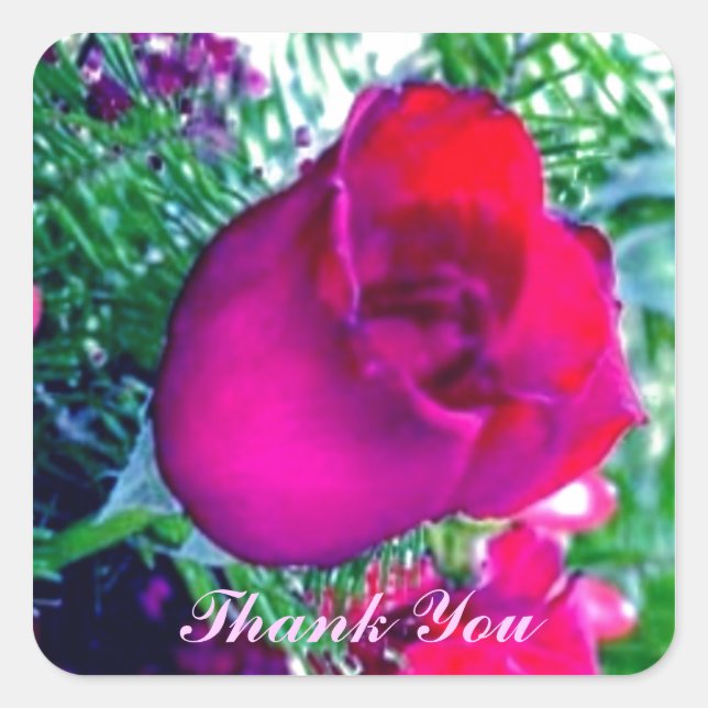 Cuadrada Rosa Roja - Gracias Pegatina (Anverso)