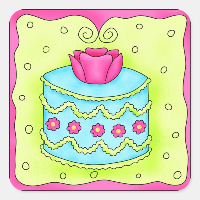 Cuadrada Rosa turquesa Pegatina de tarta (Anverso)
