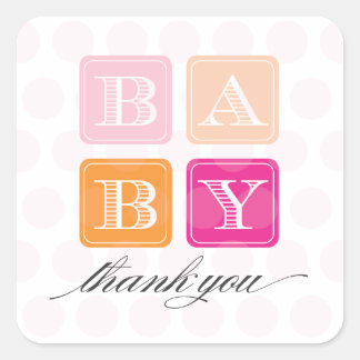 Cuadrada Rosa y Naranja bloquean el Pegatina de Baby Shower