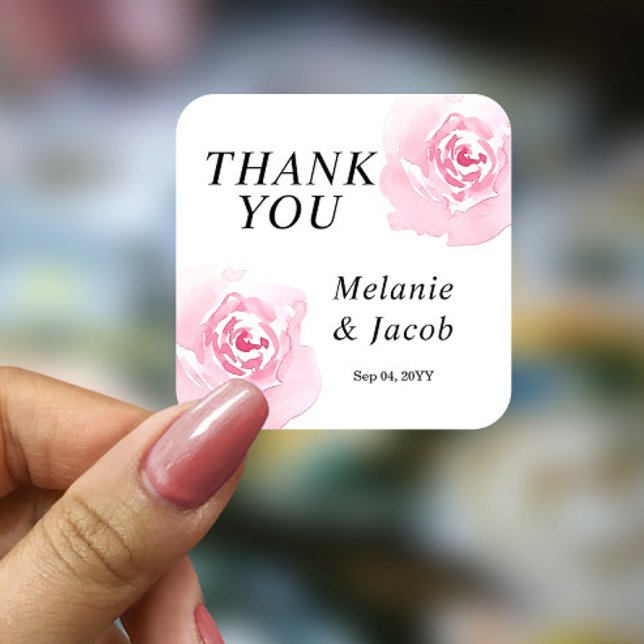 Cuadrada Rosas color agua rosa Pegatina redondo (Subido por el creador)